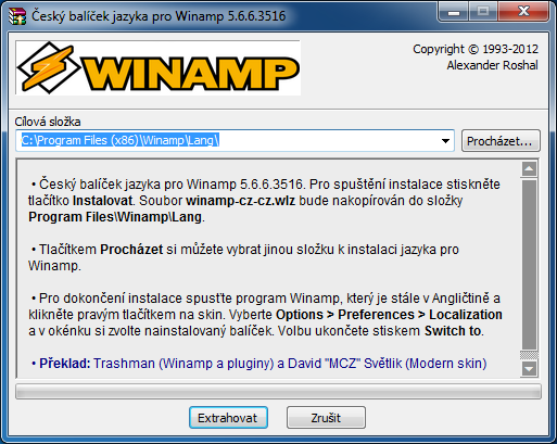 Instalacce češtiny pro Winamp